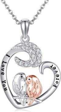 wholesale 925 Sterling Silver Heart Love Birds Pendant Necklace for Women Anniversary Gifts-parrot