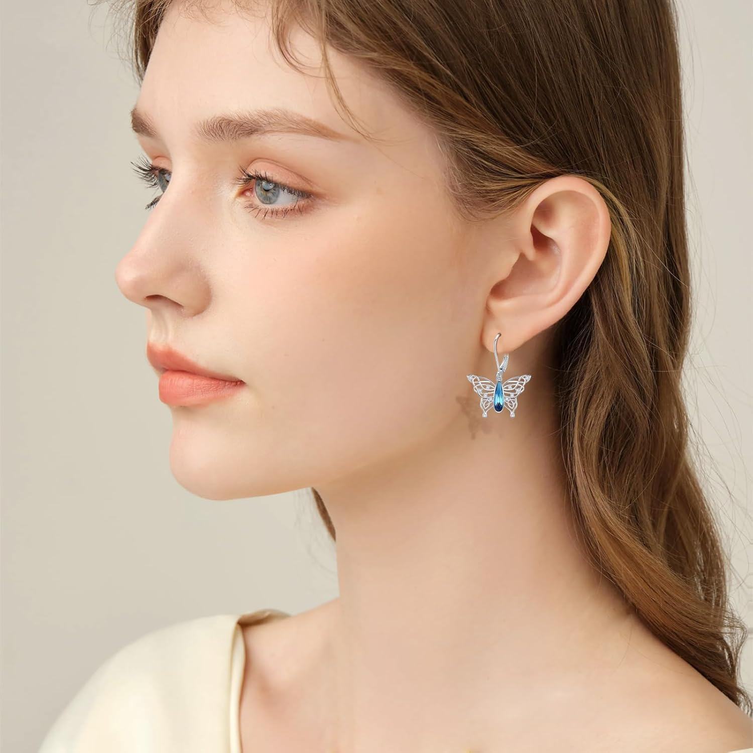 wholesale 925 Sterling Silver Blue Crystal Butterfly Drop Earrings for Women-0-2