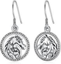 wholesale 925 Sterling Silver Horse Head Round Pendant Drop Earrings - Vintage Style  for Her-Horse-A7