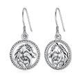 wholesale 925 Sterling Silver Horse Head Round Pendant Drop Earrings - Vintage Style  for Her-0-0