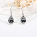 wholesale 925 Sterling Silver Black Tourmaline Tree of Life Dangle Earrings, Hypoallergenic Gift for Women-0-2
