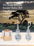 wholesale 925 Sterling Silver Celtic Knot Tree of Life Drop Dangle Leverback Earrings with Abalone Shell Centerpiece-0-5