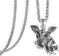 wholesale 925 Sterling Silver Saint Michael Pendant with Angel Design Chain Necklace for Men & Women Catholic Religious  -0-0