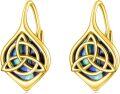 wholesale Gold 925 Sterling Silver Abalone Celtic Trinity Knot Earrings Triquetra Leverback Tree of Life s for Women-0-0