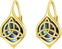 wholesale Gold 925 Sterling Silver Abalone Celtic Trinity Knot Earrings Triquetra Leverback Tree of Life s for Women-gold plated celtic knot