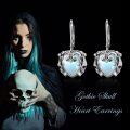 wholesale 925 Sterling Silver Blue Moonstone Gothic Skull Heart Drop Earrings-0-3