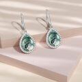 wholesale 925 Sterling Silver Teardrop Green Moss Agate Dangle Earrings Hypoallergenic  for Women and Girls-0-3