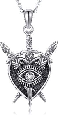 wholesale 925 Sterling Silver Evil Eye Shield Sword Heart Pendant Necklace s for Women-Sword