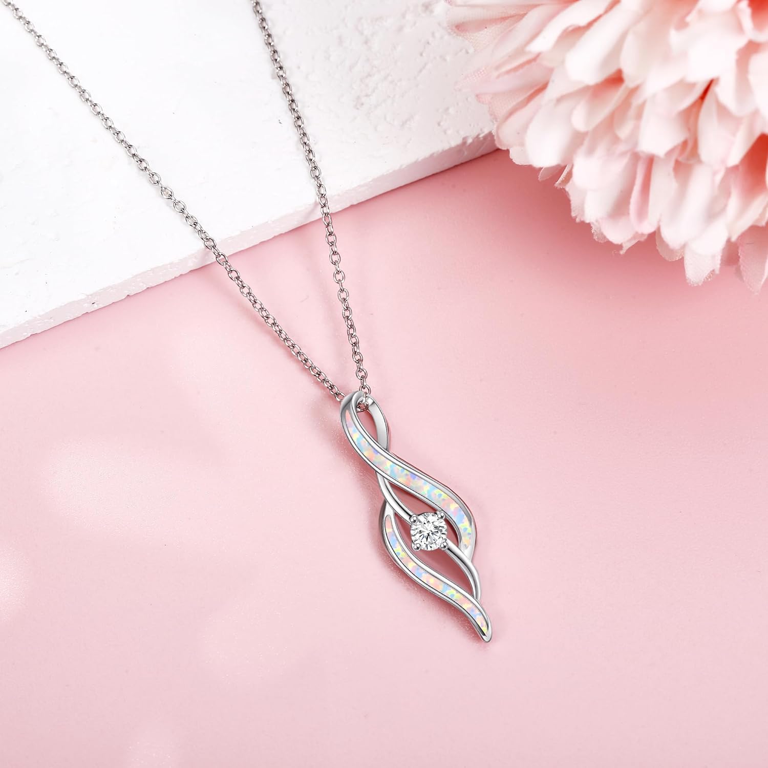 wholesale 925 Sterling Silver Opal Inlay Infinity Pendant Necklace for Women-0-1