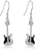 wholesale 925 Sterling Silver Black & White Electric Guitar Dangle Drop Earrings Musical Instrument Jewelry for Women-0-0