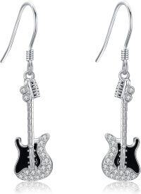 wholesale 925 Sterling Silver Black & White Electric Guitar Dangle Drop Earrings Musical Instrument Jewelry for Women-Guitar