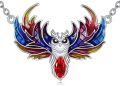 wholesale 925 Sterling Silver Fire Owl Red Crystal Pendant Necklace for Women Gifts-0-0