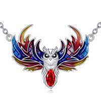 wholesale 925 Sterling Silver Fire Owl Red Crystal Pendant Necklace for Women Gifts-owl-02