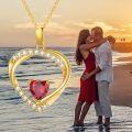 wholesale 14K Gold Heart-Shaped Red Stone Pendant Necklace with Chain - 18 Inches Long-0-1