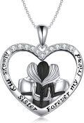 wholesale 925 Sterling Silver Heart-Shaped Pendant with CZ Crystals - Always My Sister Forever My Friend Necklace Gift for Sisters and Daughters-0-0