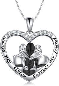 wholesale 925 Sterling Silver Heart-Shaped Pendant with CZ Crystals - Always My Sister Forever My Friend Necklace Gift for Sisters and Daughters-3 Sisters Necklace-Black Gold Plated