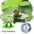 wholesale 925 Sterling Silver Blue Crystal Frog Lotus Flower Pendant Necklace for Women-0-3