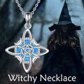 wholesale 925 Sterling Silver Blue Opal Pentagram Moon Star Pendant Necklace-0-5