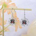wholesale Silver Spider Web Drop Earrings for Women Gothic Jewelry 925 Sterling Silver Dangle Hook Earings with Crystal Rhinestone and Black Enamel Spiders on Cobweb Design (Spider)-0-4