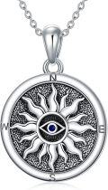 wholesale 925 Sterling Silver Evil Eye Compass Pendant Necklace with Blue Stone and Chain for Women Men  45cm Length-0-0