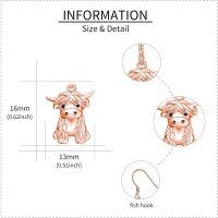 wholesale Sterling Silver Highland Cow Dangle Earrings with Stone-rose gold