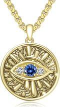 wholesale Gold 925 Sterling Silver Round Evil Eye Pendant with Sapphire and Cubic Zirconia on Gold Plated -0-0