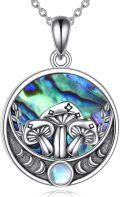 wholesale 925 Sterling Silver Mushroom and Moonstone Pendant Necklace with Abalone Shell Inlay-0-0