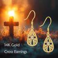wholesale 14K Gold Teardrop Filigree Diamond Cross Drop Earrings for Women Christian s-0-3