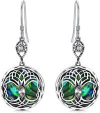 wholesale Sterling Silver Birthstone Celtic Tree of Life Dangle Earrings-White
