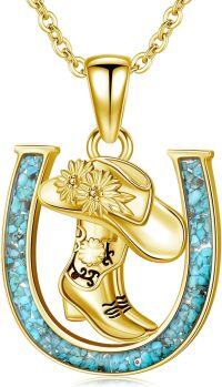 wholesale Sterling Silver Stone Western Cowboy Horseshoe Necklace Cowgirl Gift-Cowboy Boot-Gold