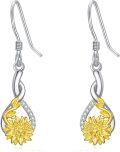 wholesale 925 Sterling Silver & 18K Gold Plated AAA Cubic Zirconia Sunflower Dangle Drop Earrings for Women-0-0
