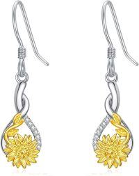 wholesale 925 Sterling Silver & 18K Gold Plated AAA Cubic Zirconia Sunflower Dangle Drop Earrings for Women-A0-Sunflower
