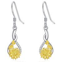 wholesale 925 Sterling Silver Sunflower Drop Earrings Wholesale With Twisted Design-A0-Sunflower