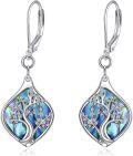 wholesale 925 Sterling Silver Abalone Shell Tree of Life Leverback Dangle Earrings-0-0
