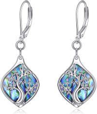 wholesale 925 Sterling Silver Abalone Shell Tree of Life Leverback Dangle Earrings-Tree of Life