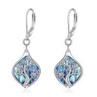 wholesale 925 Sterling Silver Abalone Shell Tree of Life Leverback Dangle Earrings-Tree of Life