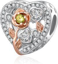 wholesale 925 Sterling Silver Rose Bead Birthstone Charm Bracelet for Mother s Day Wedding Birthday Gifts for Women-08 Aug - Peridot