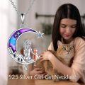wholesale 925 Sterling Silver Moon & Cat Charm Necklace for Women - Purple Glittery Stone Pendant -0-5