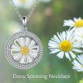 wholesale 925 Sterling Silver Round Spinning Daisy Flower Pendant Necklace with Cubic Zirconia Stones for Women  48cm Chain Length-0-1