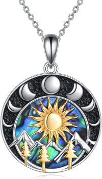 wholesale 925 Sterling Silver Nature Sun & Moon Mountain Pendant Necklace for Women-Mountain sun tree necklace with Abalone Shell