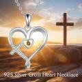 wholesale 925 Sterling Silver Heart Cross & Tiger Eye Stone Pendant Necklace for Women-0-1