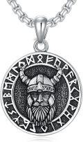 wholesale 925 Sterling Silver Viking Warrior Pendant with Rune Circle and Helmet Design on Round Medallion - Mens & Womens Jewelry Necklaces -0-0