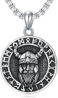 wholesale 925 Sterling Silver Viking Warrior Pendant with Rune Circle and Helmet Design on Round Medallion - Mens & Womens Jewelry Necklaces -Viking Warrior