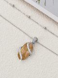wholesale 925 Sterling Silver Citrine Pendant Necklace Platinum Plated Spiral Wrap Beaded Chain-0-4