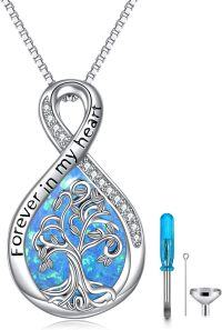 wholesale Sterling Silver Urn Necklace for Ashes with Filler Kit-Tree of Life Urn Necklace(Bule Opal)