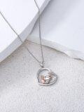wholesale 925 Sterling Silver Heart Pendant with Axolotl Charm and Cubic Zirconia - I Love You Forever Necklace-0-3