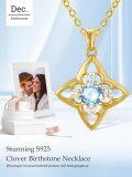 wholesale 18K Gold Plated 925 Sterling Silver Natural Birthstone Four Leaf Clover Pendant Necklace for Women-0-5