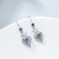 wholesale 925 Sterling Silver Purple Heart-Shaped Floral Drop Earrings with Crystal Accents-0-2