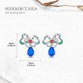 wholesale 925 Sterling Silver 925 Blue Teardrop & Red Round Stone Clover Bow Dangle Drop Earrings for Women-0-2