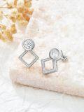 wholesale White Gold Plated 925 Sterling Silver Cubic Zirconia Square Stud Earrings for Women-0-4